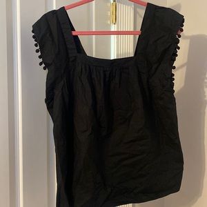 Square neck top with Pom Pom sleeves